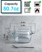 NUTRIUPS 1.5L Glass Casserole Dish with Lid Square Casserole Dish Glass Oven Bakeware Microwave Safe Dish with Lid