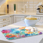 Colorful Beautiful Flowers Dish Drying Mat for Kitchen Counter Absorbent Microfiber Drying Pad, Large 18x24 in, Reversible Drainer Mats