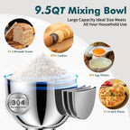 COOKLEE Stand Mixer, 9.5 Qt. 660W 10-Speed Electric Kitchen Mixer with Dishwasher-Safe Dough Hooks, Flat Beaters, Wire Whip & Pouring Shield Attachments for Most Home Cooks, Silver