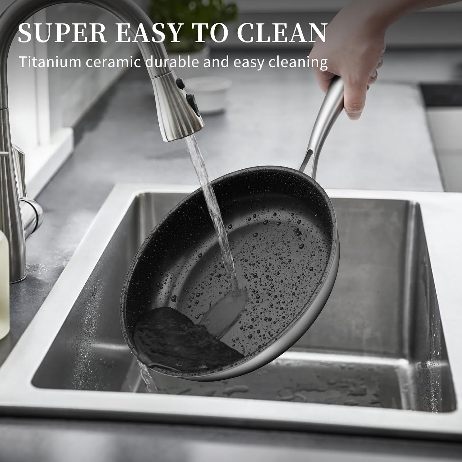 Stainless Steel Frying Pan Set with Lids, 6 Pieces Titanium Ceramic Frying Pans Nonstick W/Lid, Non Stick Egg Omelet Cooking Pan Set with Stay-Cool Handle, Induction Compatible, PFAS&PFTE Free