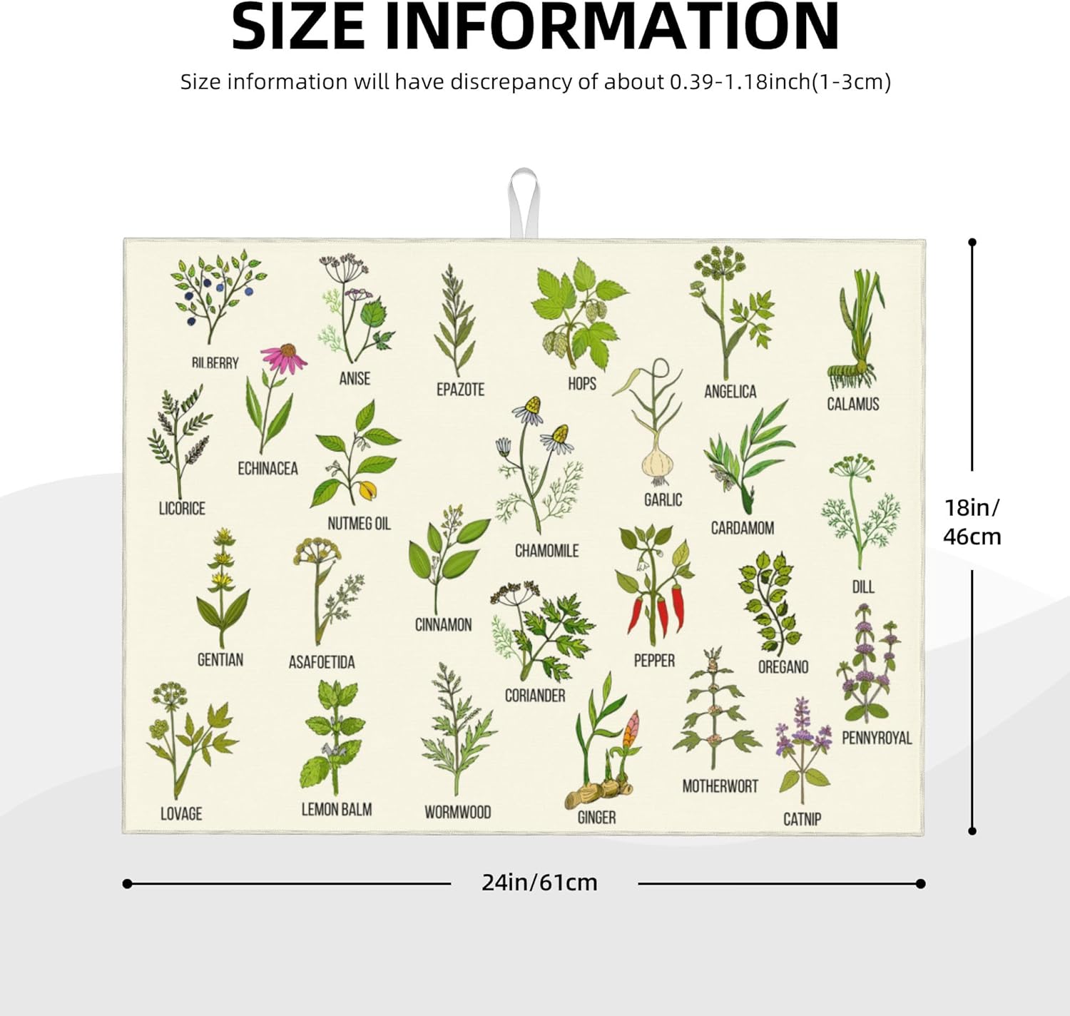 Cute Herbs Botanic Garden Plants Dish Drying Mat for Kitchen Counter Modern Drying Pad 18x24 Inch Absorbent Reversible Dish Drainer Rack Mats