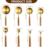 Gold Measuring Cups and Spoons Set,8 Piece Premium Stainless Steel Measuring Cups with Wood Handles,4 Stackable Wooden Measuring Cups and 4 Measuring Spoons Set for Baking Supplies in the Kitchen
