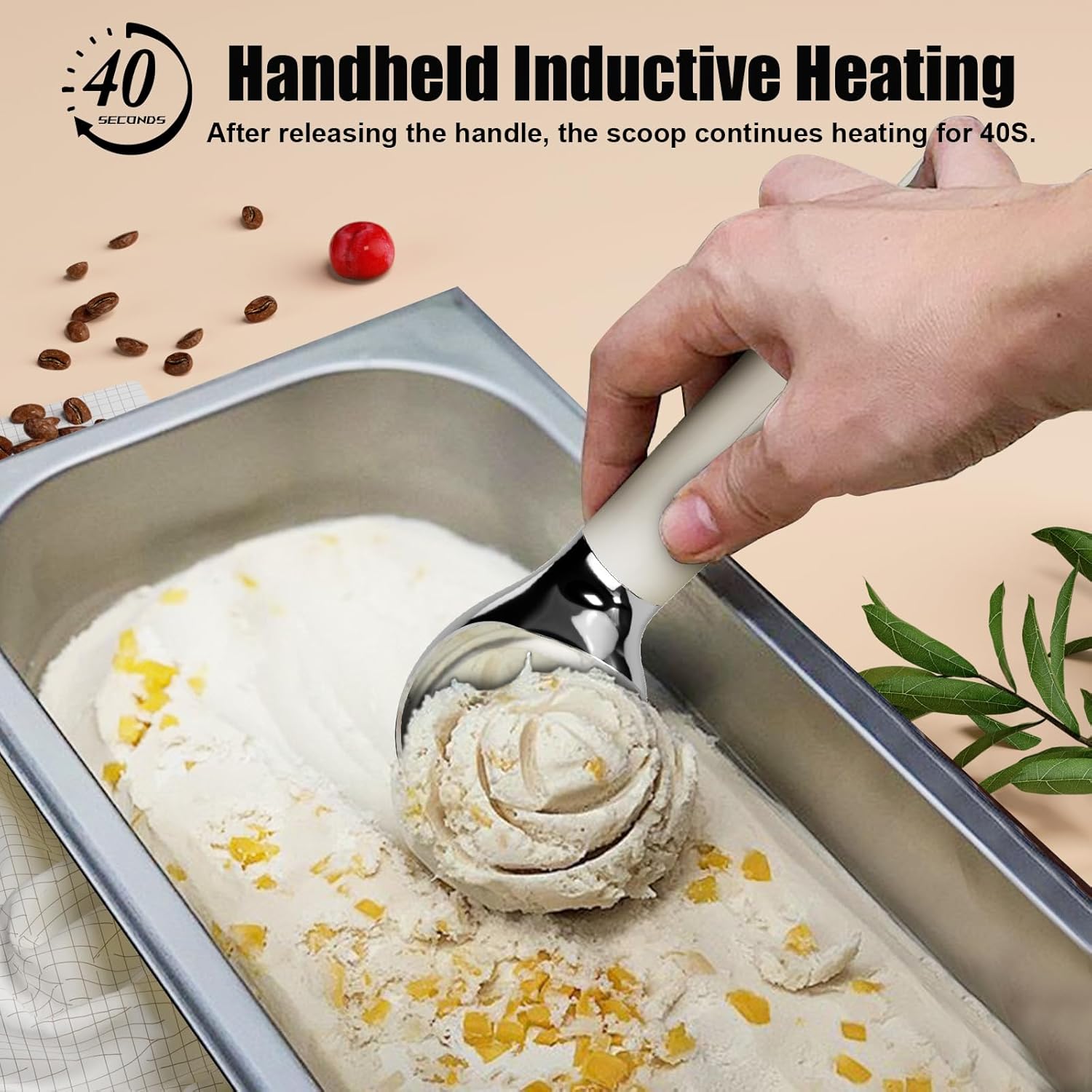 Heated Ice Cream Scoop – Electric Scooper for Hard Ice Cream and Desserts, Handheld Heating Up to 158°F, Rechargeable with LED Display, Easy to Clean, Ideal Summer Gift