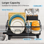 Dish Drying Rack for Kitchen Counter, Space-Saving Dish Rack, Multifunctional Dish Drainer Rack, Sink Kitchen Dishes Strainer, Dryer Rack with Drain Board, and Cutlery Holder,Small Size Black