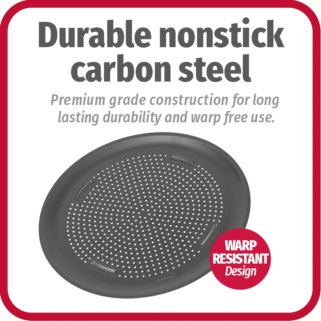 GoodCook AirPerfect 14" Insulated Nonstick Carbon Steel Pizza Pan with Cutting Guides, Perforated Nonstick Pizza Pan, Gray