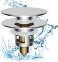 Hibbent All Metal 2 in 1 Bathroom Sink Stopper, Universal Pop Up Drain Strainer, Brass Bullet Core Push Type Sink Stopper for 1.1''~2.3'' Basin, Big Push Button, Anti Clogging Drain Filter, Chrome