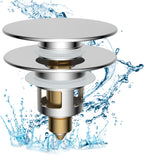 Hibbent All Metal 2 in 1 Bathroom Sink Stopper, Universal Pop Up Drain Strainer, Brass Bullet Core Push Type Sink Stopper for 1.1''~2.3'' Basin, Big Push Button, Anti Clogging Drain Filter, Chrome
