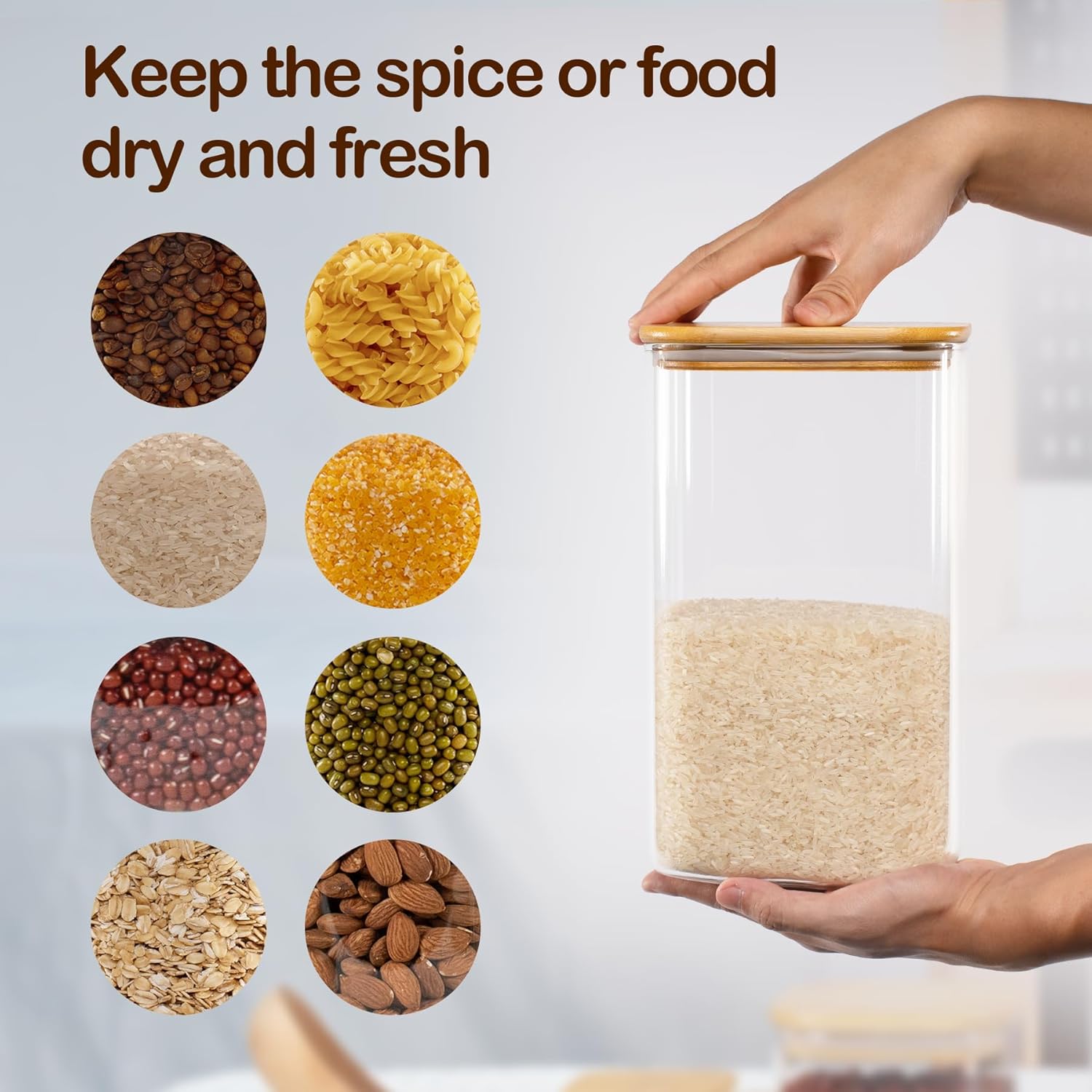 156oz Airtight Glass Square Storage Canister with Bamboo Lid Set of 2(4600ml*2) Large Gallon Glass Jars for Sugar, Flour, Cookies and Coffee beans (‎with Black Lable)