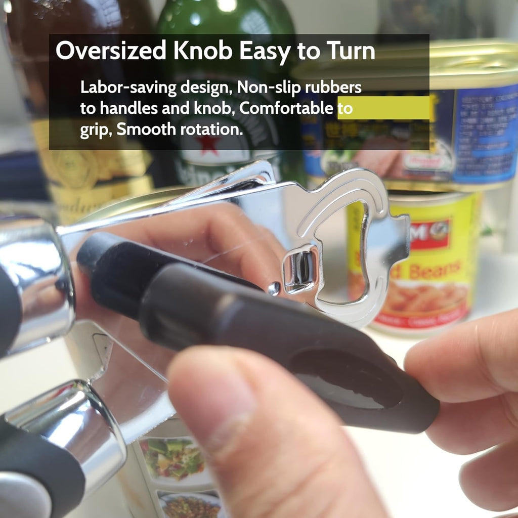 2 Pack Magnetic Manual Can Openers, with Stainless Steel Heavy Duty,Oversized Easy Turn Knob,Soft Grip Handles,Smooth Edge Safety Cut Sharp Blade(Red)