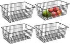 Redrubbit Wire Storage Baskets, Large Farmhouse Metal Freezer Basket Storage Organizer Bins with Handles for Kitchen Cabinets, Pantry, Closets, Bedrooms, Bathrooms, Set of 4, Black