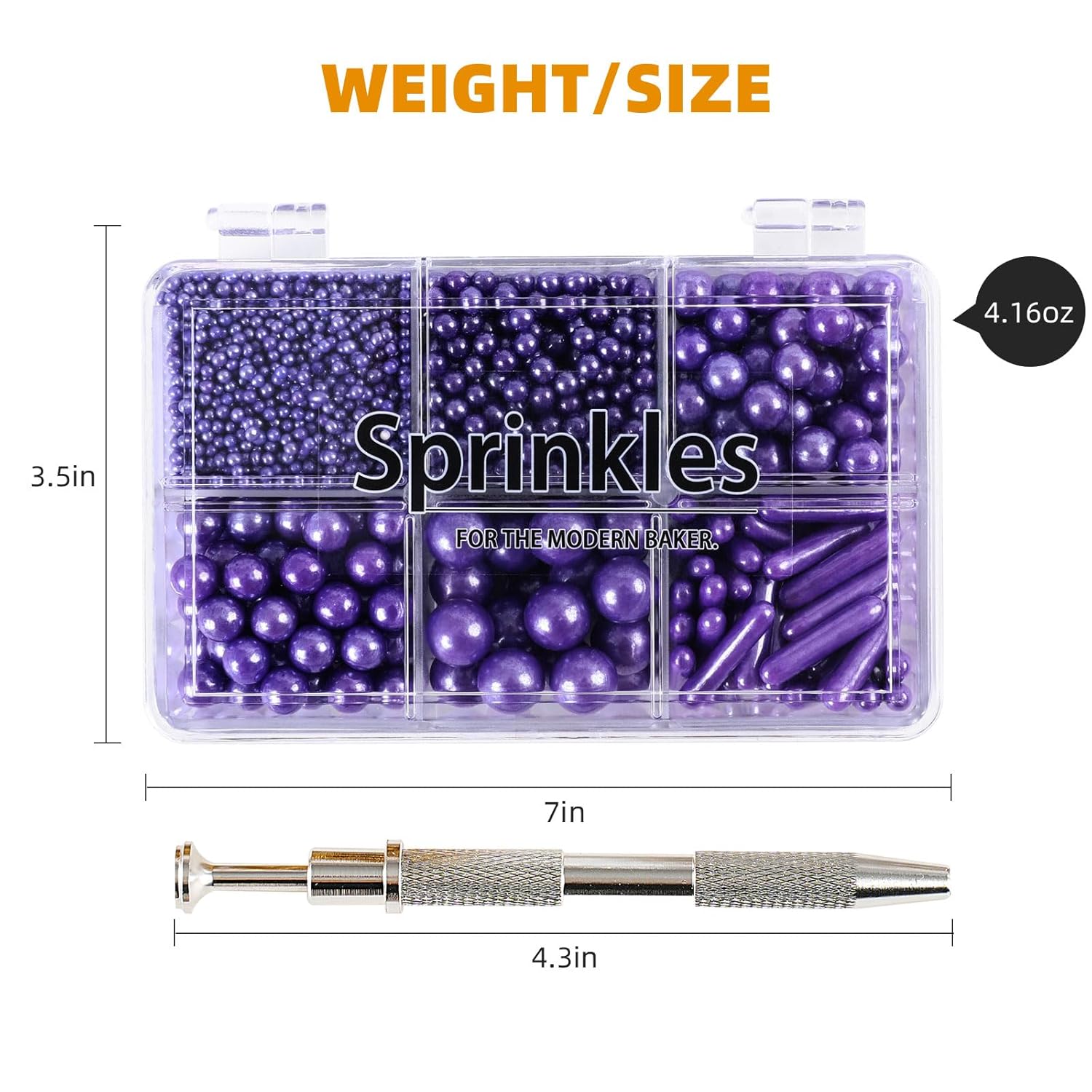 Kasvan Purple Mix Sugar Sprinkles - Edible Candy Pearls with 4-Claw Sprinkle Pen,118g/4.16 Oz, Gift Box Pack, Baking Cake Decorations, Ice Cream Toppings and Cookie Decorating (Purple)