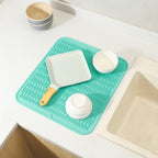 Silicone Dish Drying Mat for Multiple Usage,Easy clean,Eco-friendly,Heat-resistant Silicone Mat for Kitchen Counter or Sink,Refrigerator or Drawer Liner Mint XL 18 inches x 16 inches