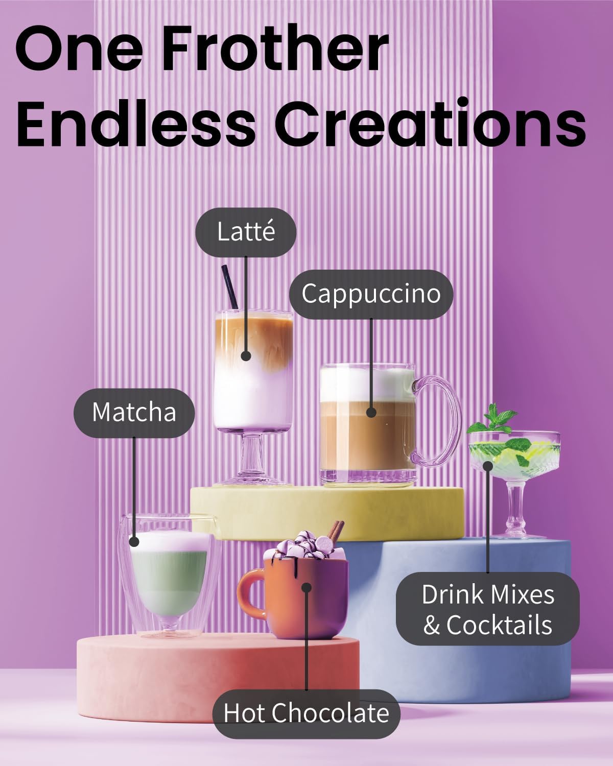 Elementi Powerful Frother Wand – Lightweight Milk Frother & Drink Mixer Handheld, Matcha Whisk for Dreamy Lattes, Powerful Coffee Mixer Wand & Stirrer - Make Creamy Cappuccinos at Home (Orange)