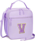 Initial Insulated Lunch Bag for Girls Kids, Back to School Gift, Reusable Leak-proof Lunch Box with Adjustable Strap for School Daycare Travel Picnic (Purple,V)