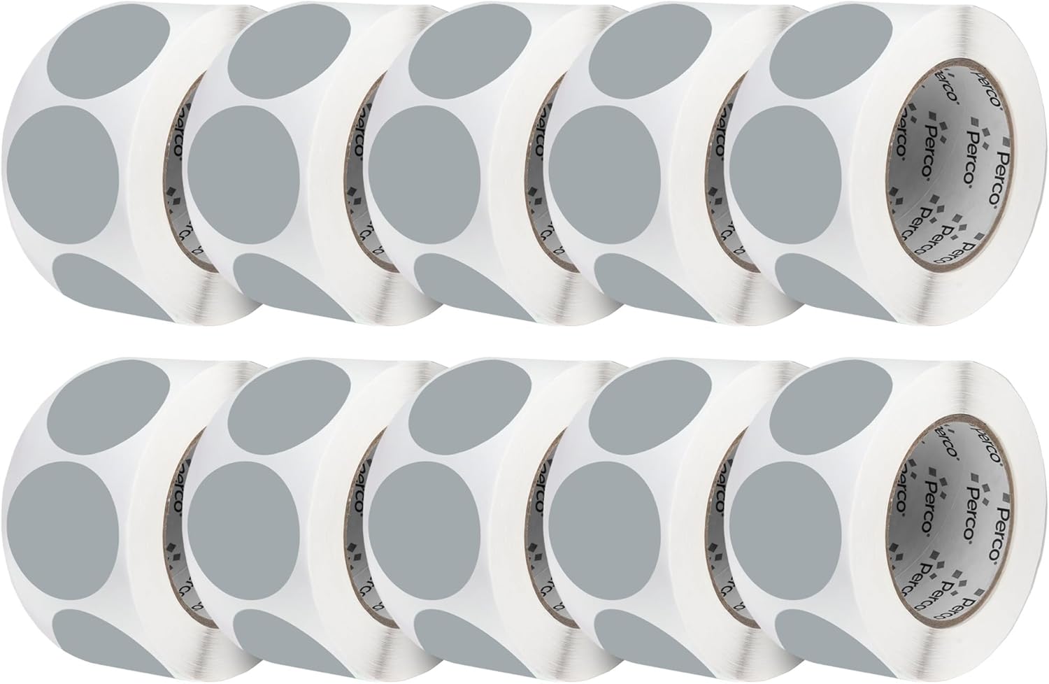 Perco Grey 3-Inch Perforated Circle Dot Sticker Labels — 10 Rolls, 5,000 Round Stickers — with Permanent Adhesive for Moving Boxes, Sale Signage, Displays, Status Messaging—Made in USA