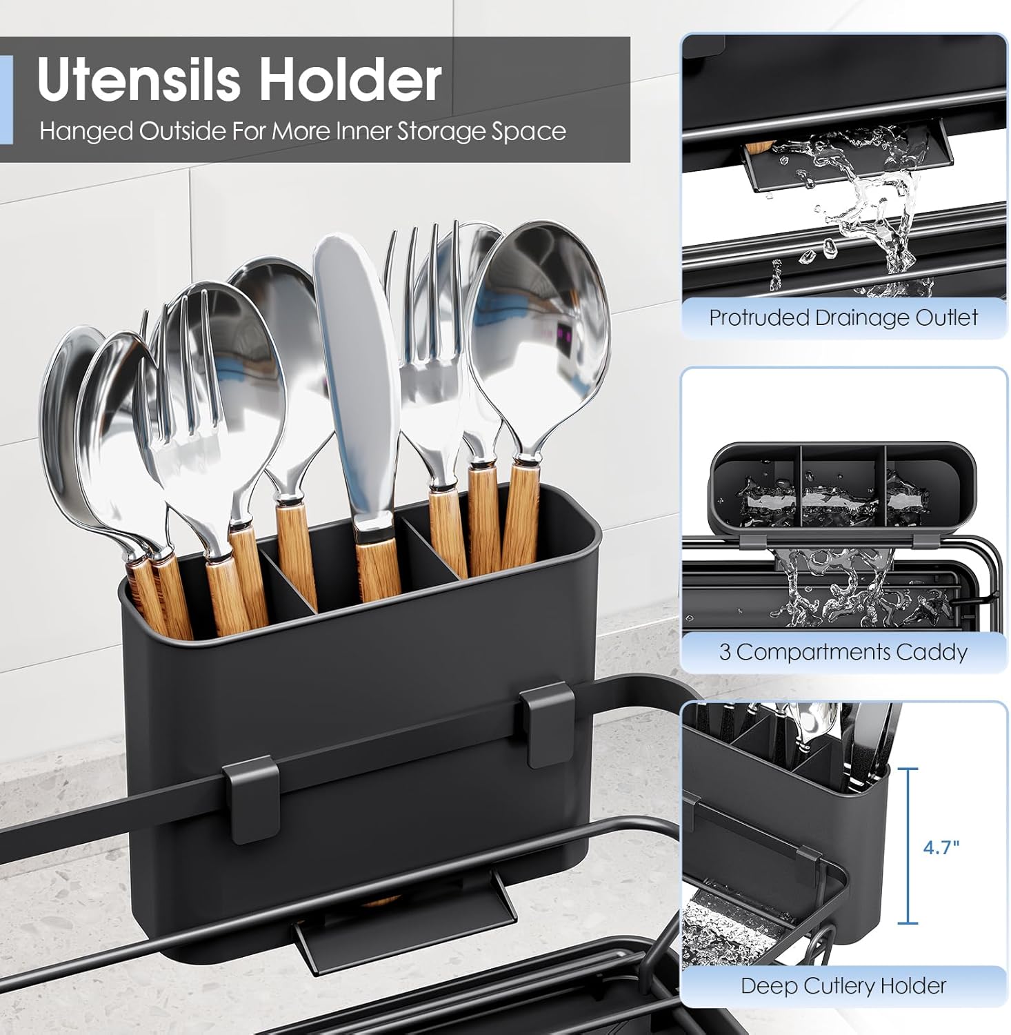 Dish Drainers for Kitchen Counter - Large Capacity Dish Drying Rack with Drainboard, Rustproof & Sturdy Design, Black Dish Rack Perfect for Plates, Cups & Kitchen Countertop Organization