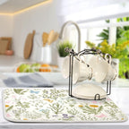 Herbs Flowers Botanical Butterfly Dish Drying Mat for Kitchen Counter Absorbent Microfiber Drying Pad, Large 18x24 in, Reversible Drainer Mats
