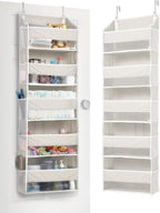 ULG 1-Pack Over Door Organizer with 5 Large Pockets 10 Mesh Side Pockets, 44 lbs Weight Capacity Hanging Storage Organizer with Clear Window for Bedroom Bathroom Kitchen, RV, Camper, Beige