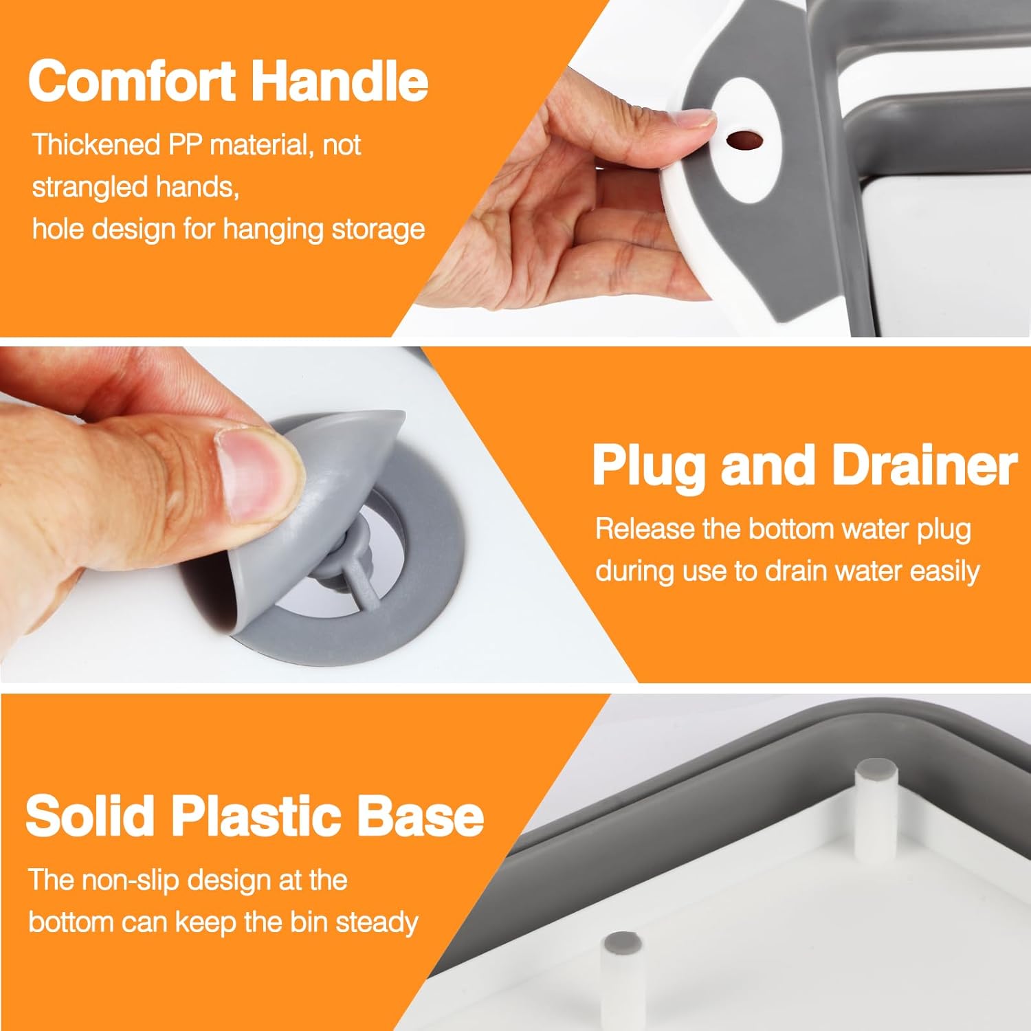 Collapsible BBQ Prep Tub/Cutting Board 10L, Foldable Dish Tub with Colander, Portable Camping Sink, Multifunction Dishing Basin Bucket Wash Tub for Kitchen Fruit Vegetable Picnic (Gray)