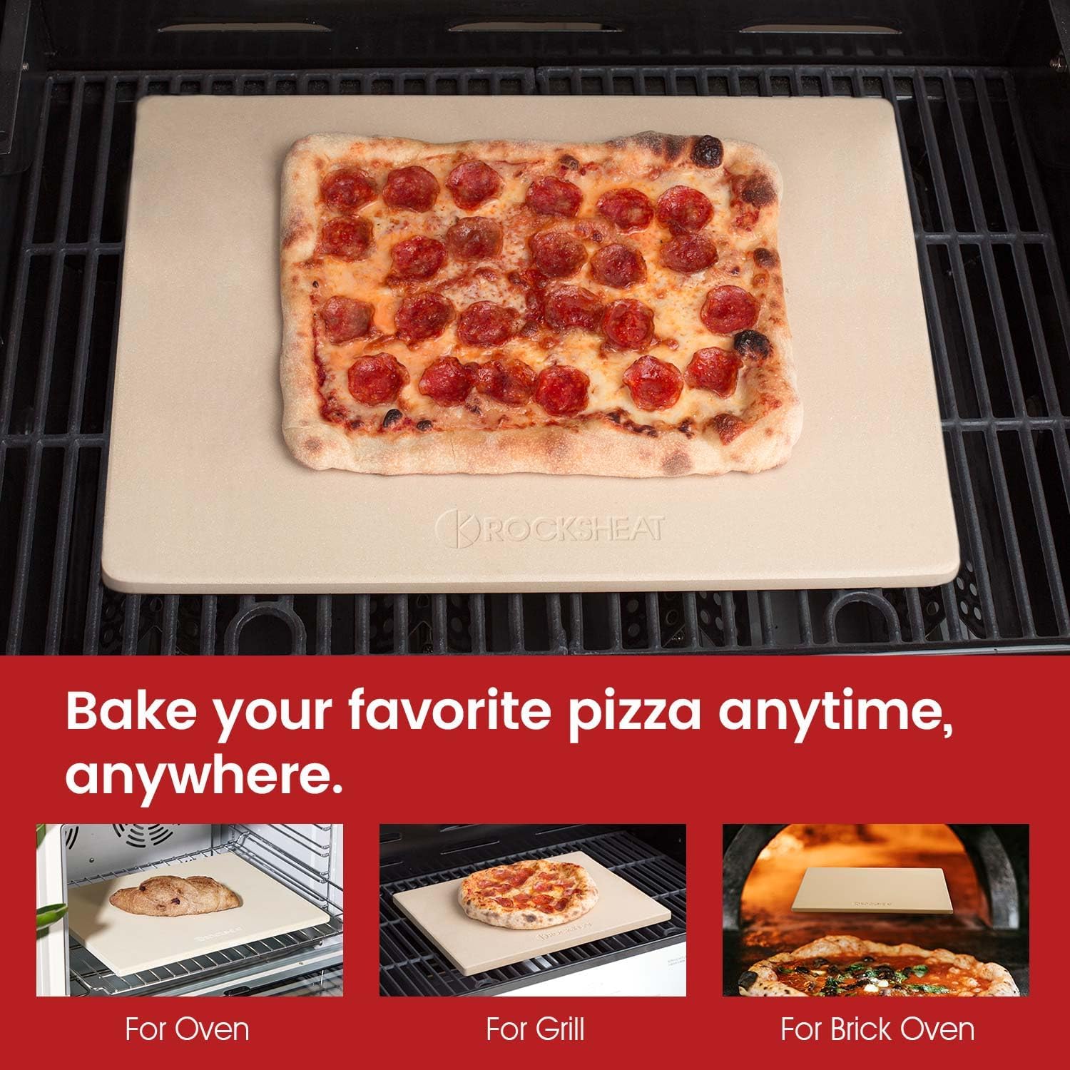 20"x 13.5" Pizza Stone, Cordierite Pizza Pan for Oven Grill and BBQ, Rectangular Large Baking Stone for Bread, Durable Cooking Stone, Thermal Shock Resistant