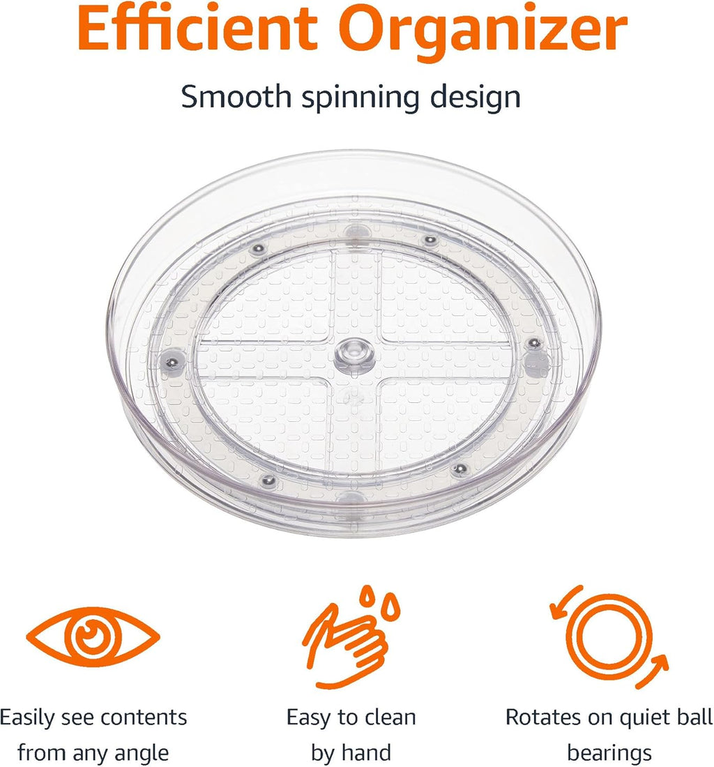 Amazon Basics 2 Tier Lazy Susan Turntable Organizer, 9" Diameter, 2-Pack, Clear