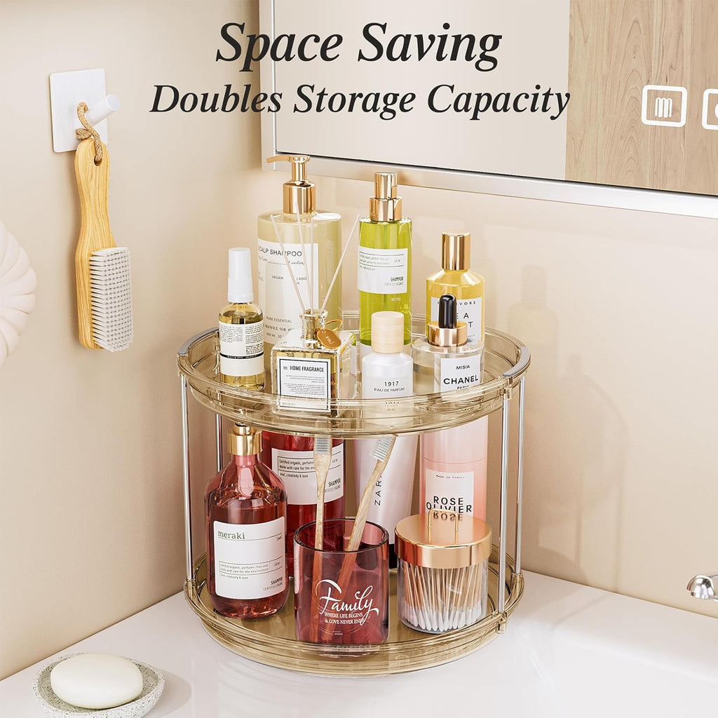 LAMU 2 Pack 2 Tier Lazy Susan Turntable Organizer 10.6'' Rotating Spice Rack Organization for Cabinet, Kitchen, Pantry, Countertop, Bathroom, Vanity, Medicine Cabinet Organizer, Amber