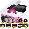 Ourokhome Vegetable Chopper Onion Cutter, 14 in 1 Professional Mandoline Slicer for Kitchen, Multifunctional Food Chopper for Potato, Tomato, Veggie with Strainer Basket, 10 Blades, Black