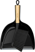 MR.SIGA Dustpan and Brush Set, Portable Cleaning Brush and Dustpan Combo with Bamboo Handle, Black, 1 Set