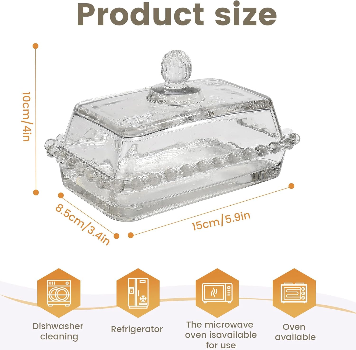 Glass Butter Dish with Large capacity for Countertop Crystal Butter Container with Cover for Counter Butter Keeper Tray Holder for Refrigerator