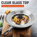 Universal Lids with Tempered Glass Top Fits 6, 7, 8 & 8.2, 9, 10, 11, 12, 12.5 Inch Cookware, Replacement Frying Pan Cover for Pots, Pans and Skillets, Cast Iron Lids for Space Saving