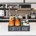 Coffee Station Organizer with Removable Dividers Disposable Cup Holder Wooden Countertop Organizer for Tea Condiment Accessories Storage Farmhouse Bar Decor Black (Black)