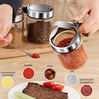 TINMIX Revolving Condiment Pots Sugar Bowl Salt & Pepper Cellar with Lid and Spoon, Set of 4 Seasoning Box Spice Jar with 360 Rotating Holder Tray for Kitchen, 4 Pots