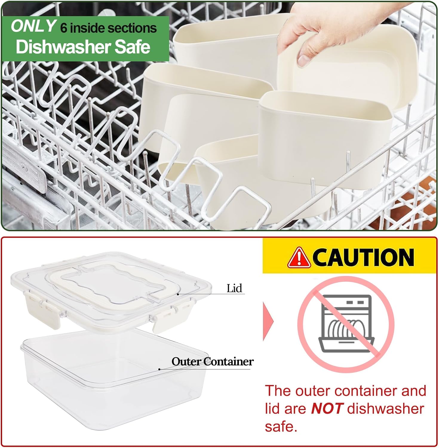 Divided Serving Tray with Lid and Handle, Portable Snack Box Container, 6 Compartments Veggie Fruit Snackle Tray,Charcuterie Platter Box Container for Party, Travel, Entertaining,Picnic, SMALL SIZE