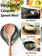 LAUCHUH Spoon Rest, Cooking Spoon Holder for Stove Top Large Kitchen Spatula Holder for Spoons, Ladles, Tongs, Christmas, Set of 2, Black
