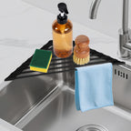 Triangular Sink Rack, Multi-Functional Rack Above The countertop, Foldable Sink Drying mat, Heat-Resistant, Non-Slip, and Rust-Proof Dish Rack (Black)