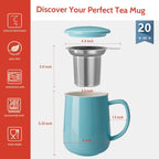 Sweese 20 OZ Porcelain Tea Mug with Infuser and Lid, Loose Leaf Tea Cup, Gifts for Tea Lover - Turquoise