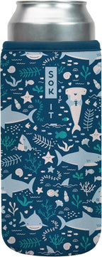 Sok It CanSok Sleeve for Beer & Soda Insulated Neoprene Cover (Happy Sharks, 25oz Can Sleeve)