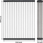 Searik Dish Drying Rack Roll Up Sink Drying Rack, Over The Sink Dish Rack Multi-Use Stainless Steel Dish Drainers Heat Resistant Mat for Drying Draining Trivet (17.7"x13.8")