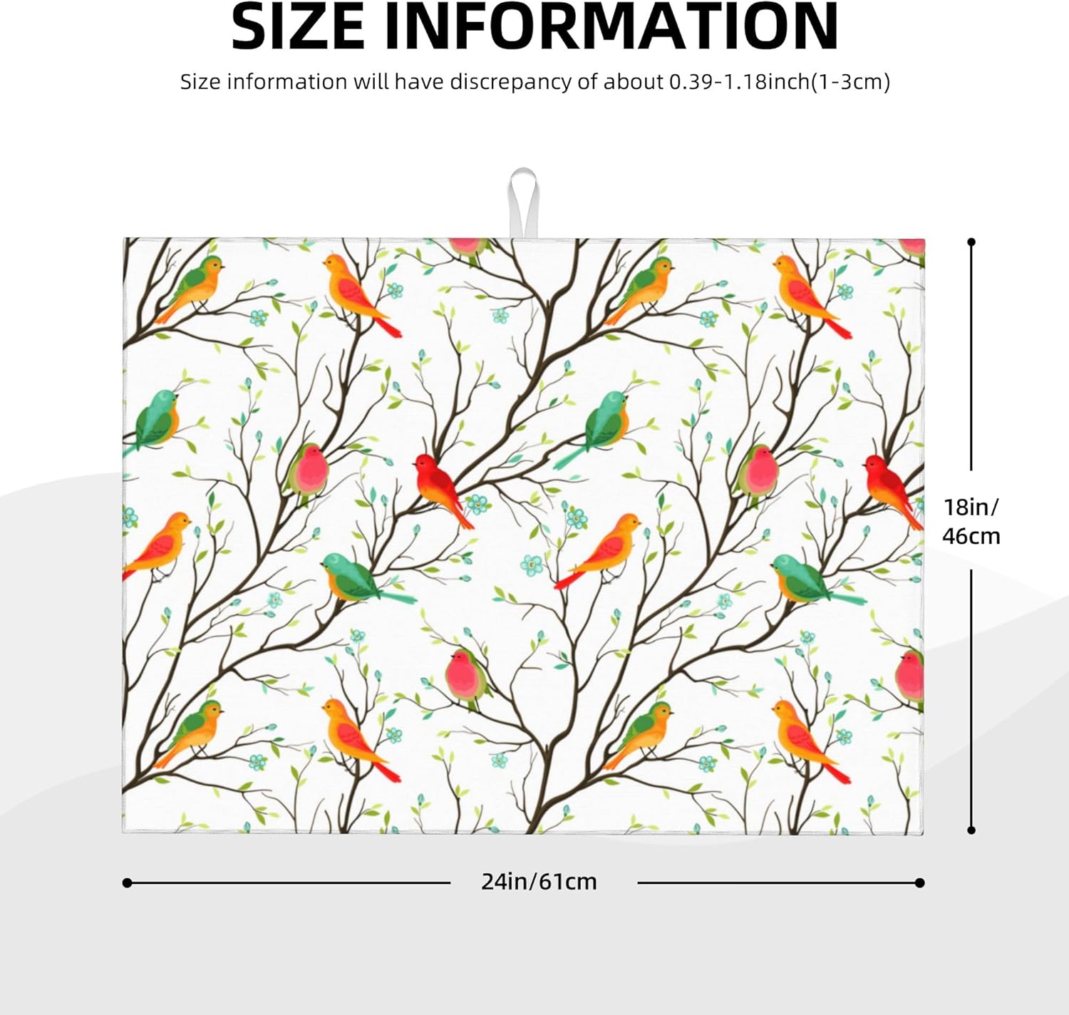 Cute Birds Kitchen Drying Mat Birds on Tree Microfiber Dish Drainer Mat for Kitchen Counter Absorbent Reusable Washable 18x24 Inch