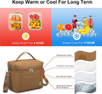 NOL Natural Organic Lifestyle Insulated Lunch Bags for Women Cooler Bag Lightweight Nylon Waterproof Lunch Box For Work (Medium(normal),Brown
