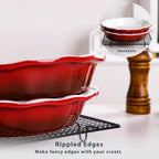 Lareina Pie Pans for Baking, Ceramic 9 Inch Deep Pie Dish with Rippled Edge for Apple Pie, Pecan Pie, Colorful and Durable Pie Plate, Christmas Gifts for Women, Set of 2, Red