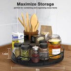 Lazy Susan Turntable Organizer with Anti-Slip Mat for Cabinet Pantry Kitchen Countertop Refrigerator Office, Pine Wood, 10", Black