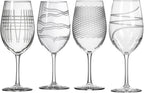 Rolf Glass Symmetry All Purpose Wine Glass | 18oz Large Wine Glasses | Proudly Made in the USA | Mixed Contemporary Designs - Twist, Cyclone, Matchstick, Good Vibrations | Set of 4
