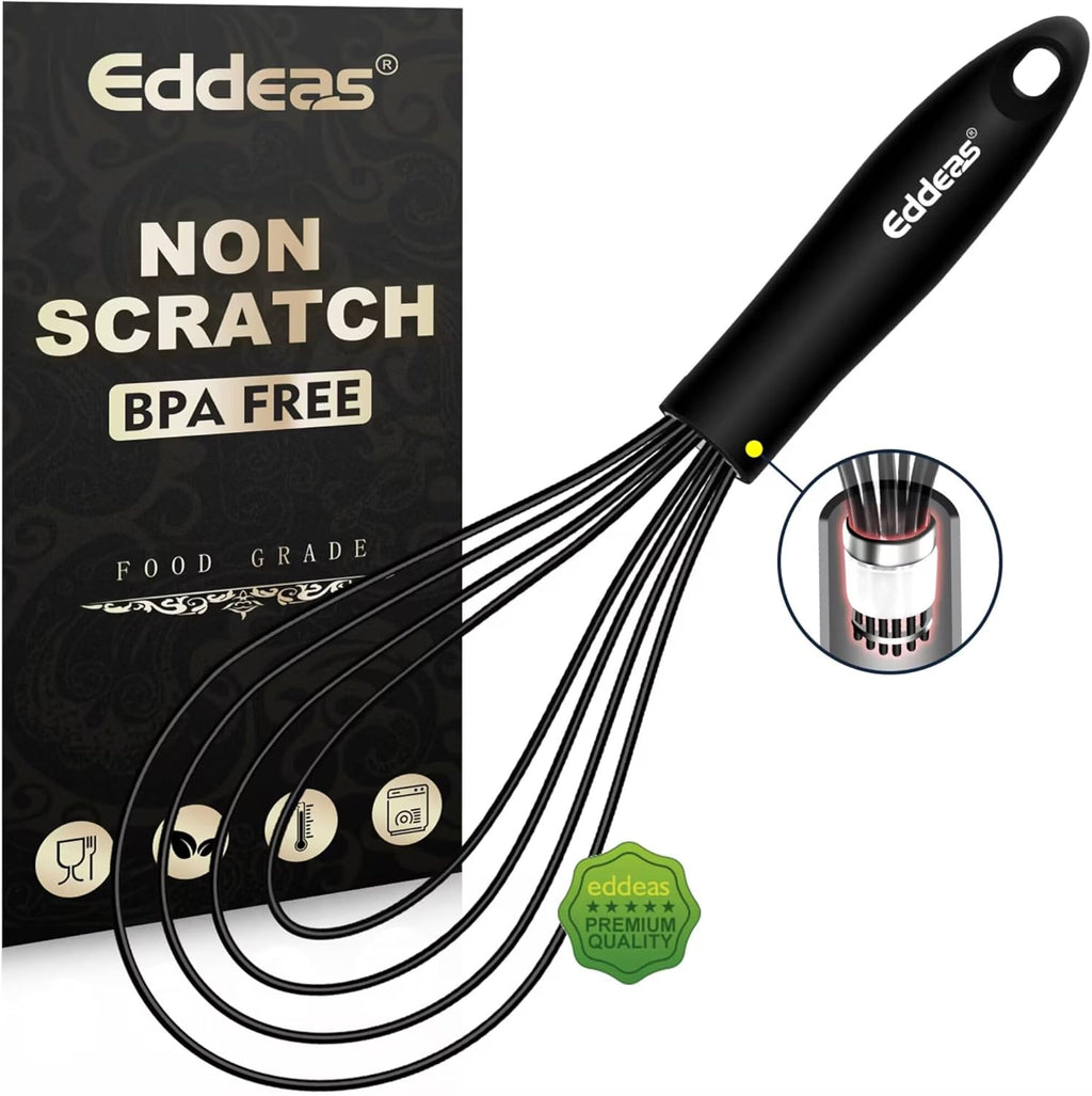 Flat Whisk, EDDEAS Silicone Gravy Whisk for Cooking, Beating, Stirring Gravy and Eggs