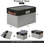 Large Collapsible Fabric Storage Bins with 3 Handles, Foldable Organizer Baskets for Closet, Shelves, Living Room | 3 Pack, Durable PU & Metal Handles (14.9"x9.8"x9.8", Black & Gray)