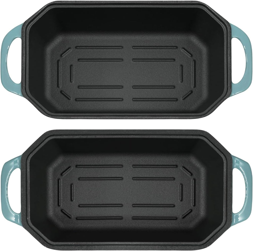 Bread Pan Cast Iron Loaf Pan with Lid Bread Loaf Pan 9x5 Inch Enameled Cast Iron Sourdough Bread Pan, LightBlue