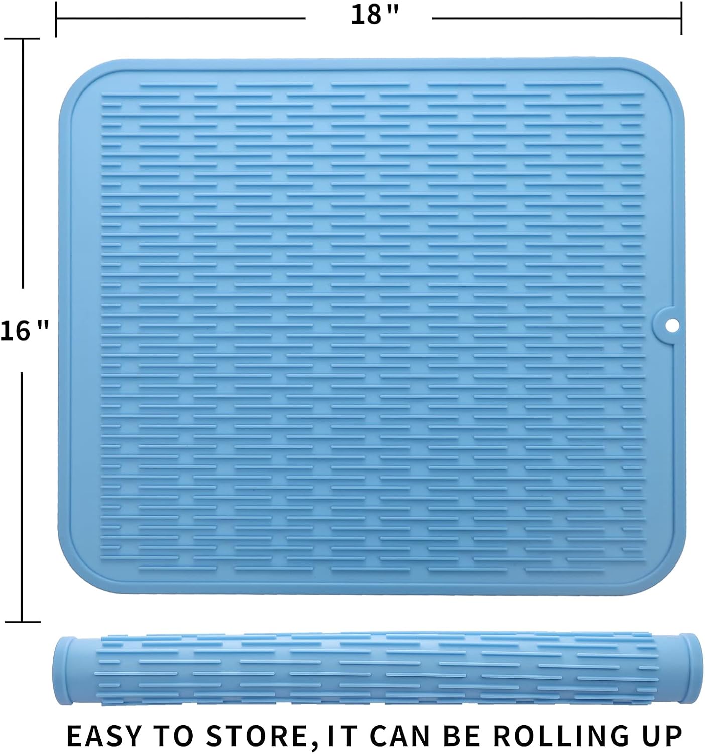 Silicone Dish Drying Mat for Multiple Usage,Easy clean,Eco-friendly,Heat-resistant Silicone Mat for Kitchen Counter or Sink,Refrigerator or Drawer Liner Light Blue XL 18 inches x 16 inches