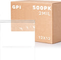 12" x 12" Large Zip Bags, 2 Mil Thick Clear Plastic Reclosable Zipper Lock Bags with Write-on White Block, with Resealable Zip Top Lock for Food Storage & Office Supplies, 500 Count