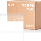 12" x 12" Large Zip Bags, 2 Mil Thick Clear Plastic Reclosable Zipper Lock Bags with Write-on White Block, with Resealable Zip Top Lock for Food Storage & Office Supplies, 500 Count