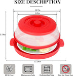 10.7 Inch Microwave Food Cover with Heat Insulation Mat, Anti-Scald Collapsible Microwave Splatter Cover, Multi-Functional as Colander & Fruit Plate, Dishwasher Safe, Ideal for Meal Prep (Red)